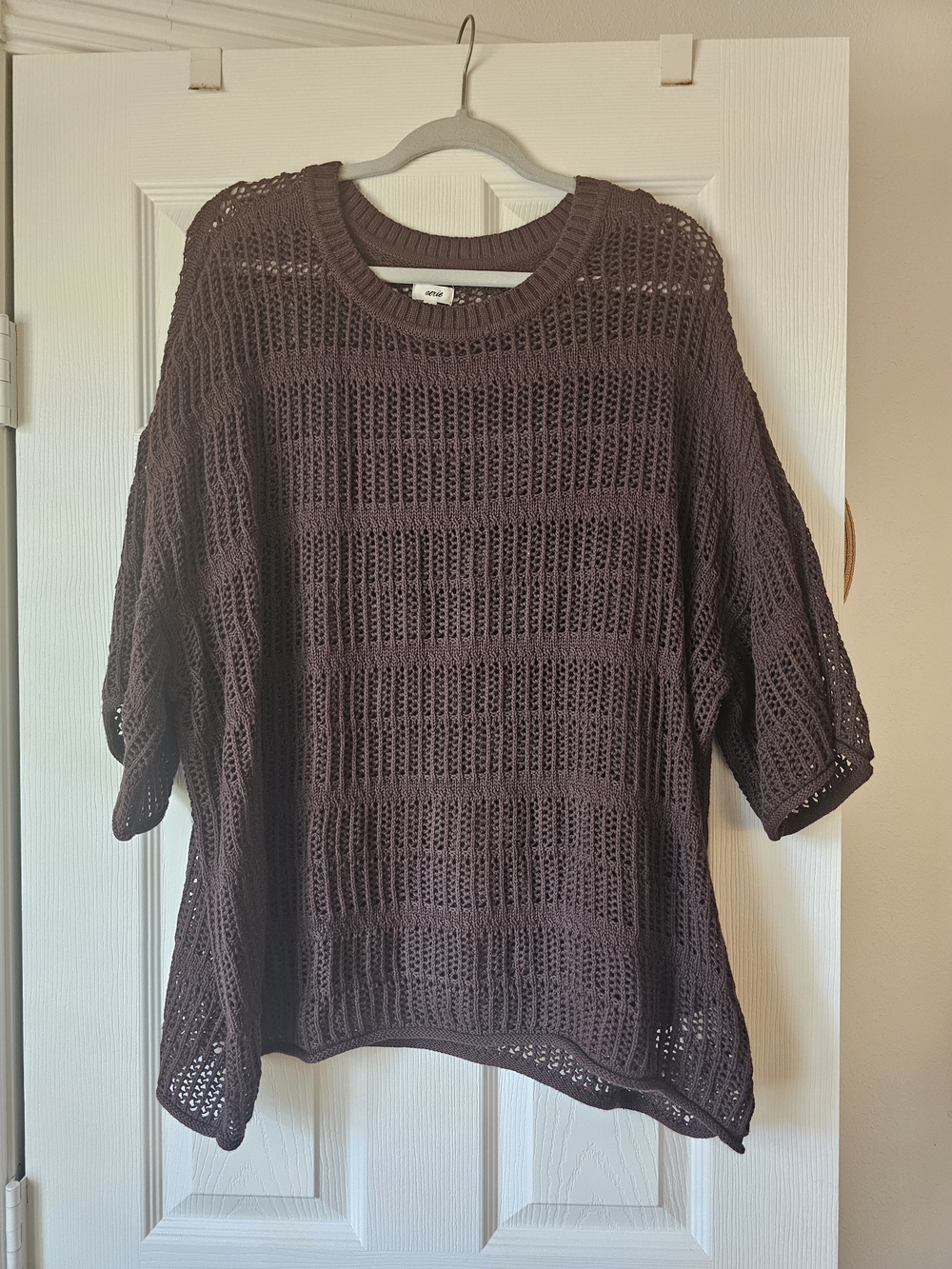 aerie Open-Knit Crochet Oversized Short Sleeve Sweater